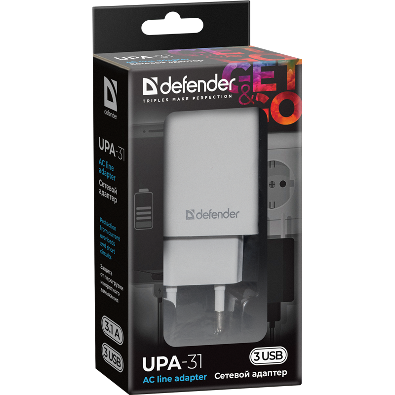 Defender UPA-31 белый, 3xUSB, 5V/3.1А, фото 7