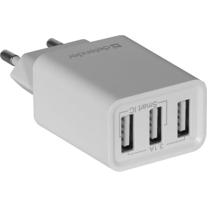Defender UPA-31 белый, 3xUSB, 5V/3.1А, фото 3