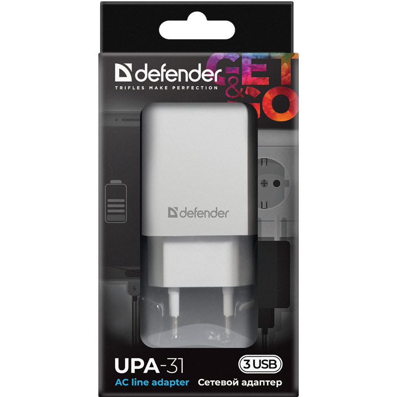 Defender UPA-31 белый, 3xUSB, 5V/3.1А, фото 6